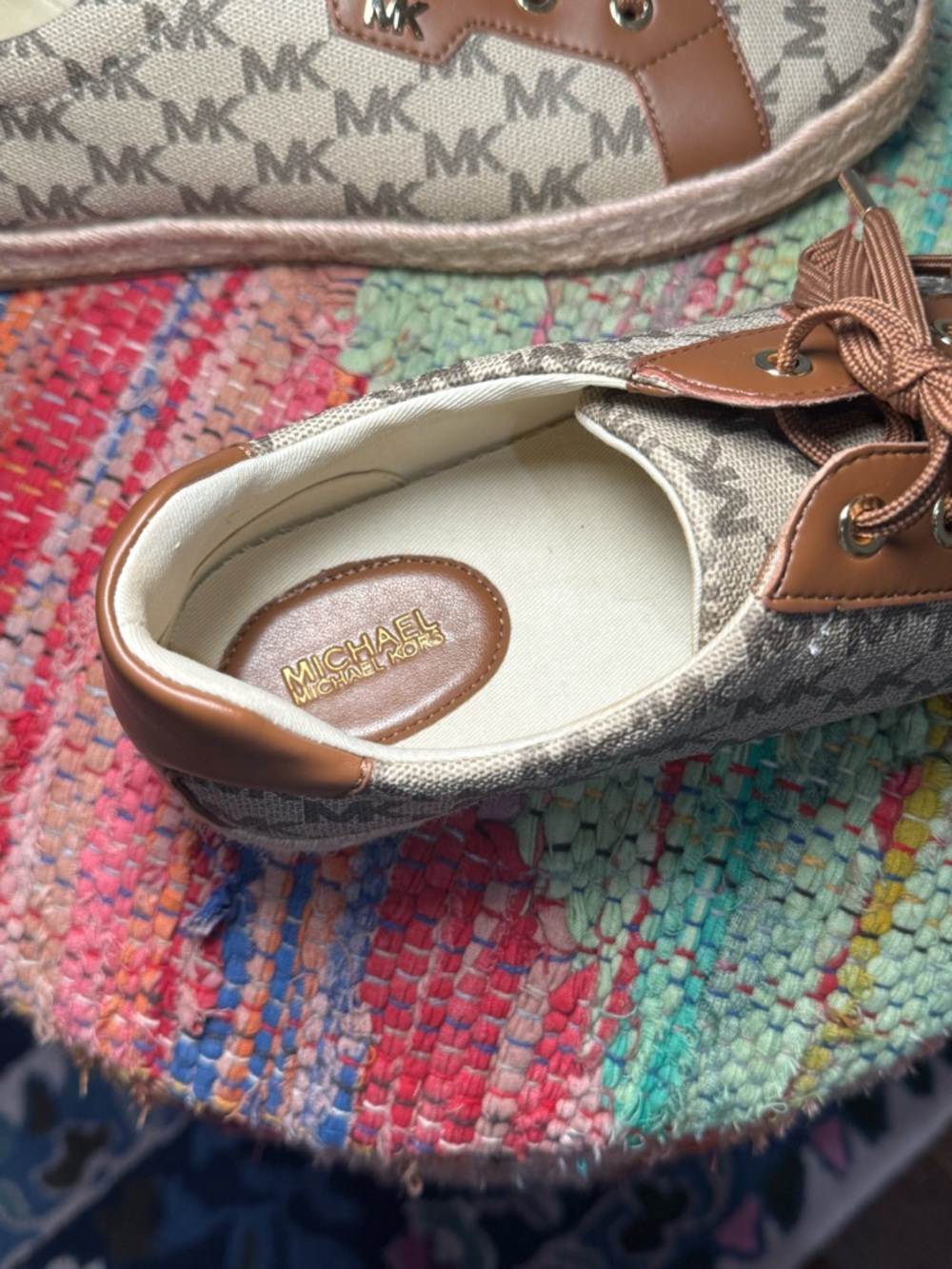 Michael Kors Bryson Beige Canvas MK Logo Sneakers with Brown Trim espadrille - Picture 6 of 6